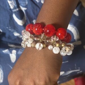Elegant Red and White Beaded Bracelet